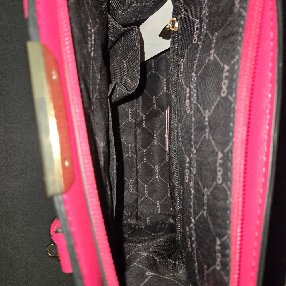 Aldo Hot Pink Saffiano Satchel Handbag Gold Hardware Crossbody Bag - Picture 8 of 8